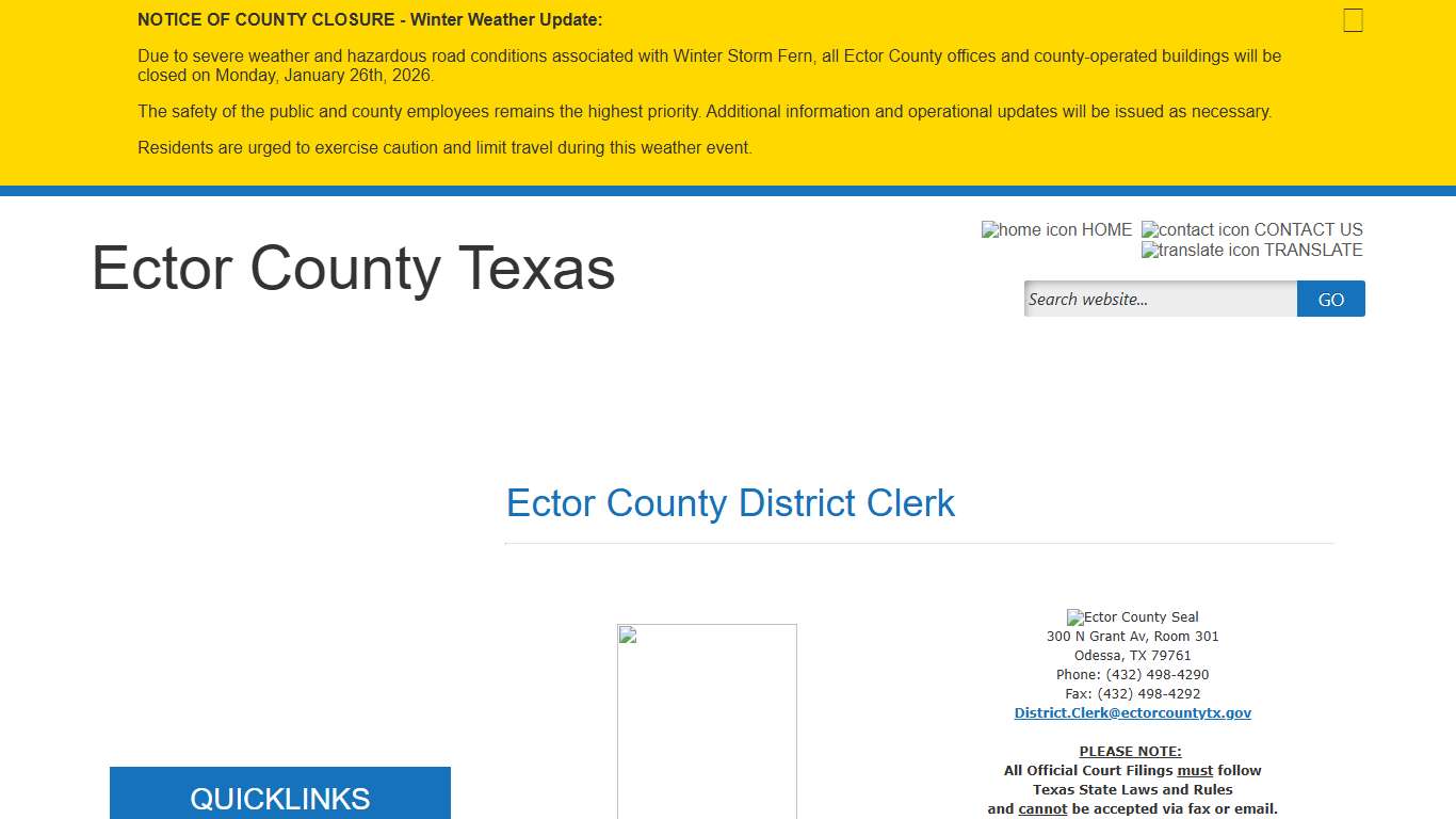 Welcome to Ector County District Clerk Webpage!